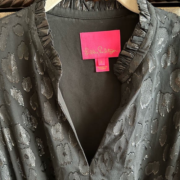 Lilly Pulitzer Womens avelynn silk dress Size 2 Onyx Seeing Spots Metalic Clip - Picture 3 of 7